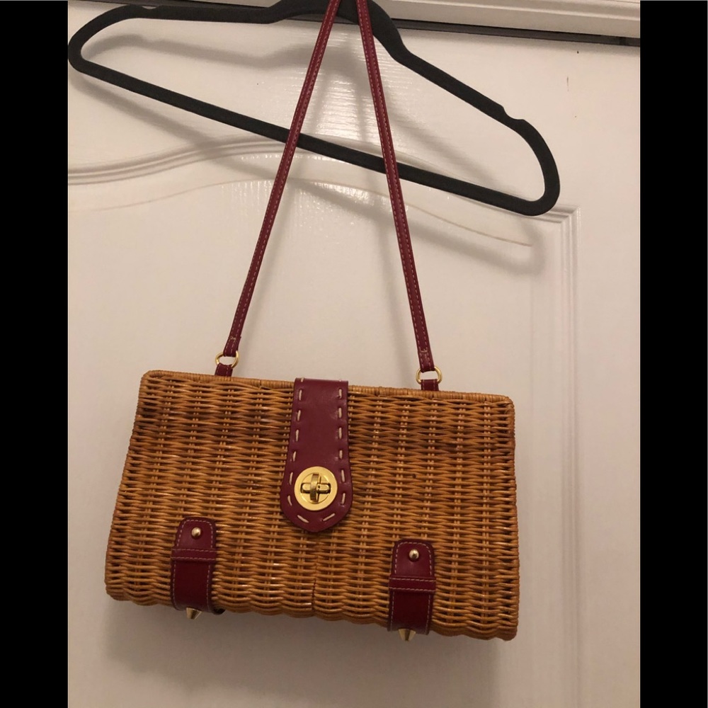 Vintage straw purse with red & gold trim